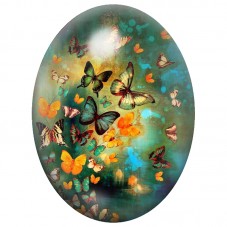 Cabochon en Verre Illustré Papillons dans un Jardin Turquoise 13x18, 18x25 ou 30x40mm pour la Création de Bijoux Fantaisie - DIY