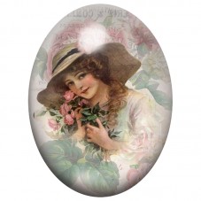 Cabochon en Verre Illustré Femme au Chapeau et aux Roses 13x18, 18x25 ou 30x40mm pour la Création de Bijoux Fantaisie - DIY