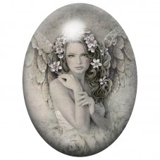Cabochon en Verre Illustré Ange de Pierre aux Fleurs 13x18, 18x25 ou 30x40mm pour la Création de Bijoux Fantaisie - DIY