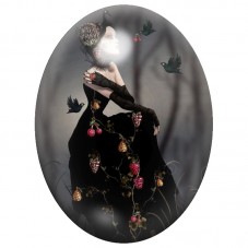 Cabochon en Verre Illustré Femme Gothique aux Rubans Noirs 13x18, 18x25 ou 30x40mm pour la Création de Bijoux Fantaisie - DIY