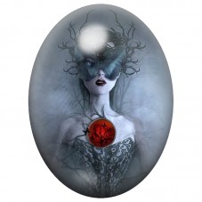 Cabochon en Verre Illustré Femme aux Bois et au Cœur Rouge 13x18, 18x25 ou 30x40mm pour la Création de Bijoux Fantaisie - DIY