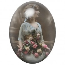 Cabochon en Verre Illustré Femme Vintage au Bouquet de Roses 13x18, 18x25 ou 30x40mm pour la Création de Bijoux Fantaisie - DIY