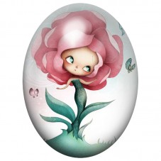 Cabochon en Verre Illustré Alice Fleur Rose 13x18, 18x25 ou 30x40mm pour la Création de Bijoux Fantaisie - DIY