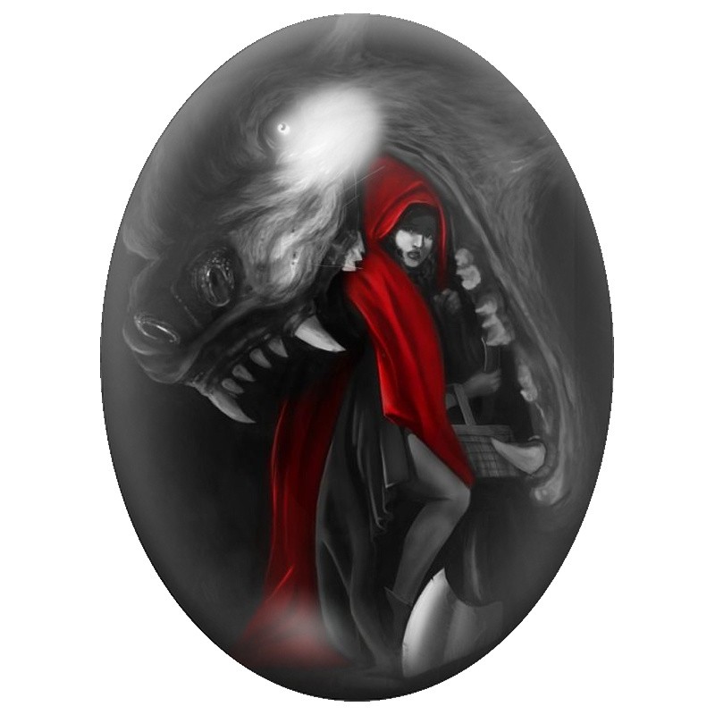 Cabochon en Verre Illustré Chaperon Rouge contre le Loup Gris 13x18, 18x25 ou 30x40mm