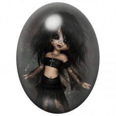 Cabochon en Verre Illustré Fille Gothique au Corset Noir 13x18, 18x25 ou 30x40mm pour la Création de Bijoux Fantaisie - DIY