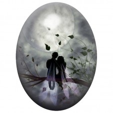 Cabochon en Verre Illustré Fée sous la Lune 13x18, 18x25 ou 30x40mm pour la Création de Bijoux Fantaisie - DIY
