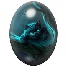Cabochon en Verre Illustré Chat du Cheshire Turquoise 13x18, 18x25 ou 30x40mm pour la Création de Bijoux Fantaisie - DIY