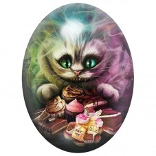 Cabochon en Verre Illustré Chat du Cheshire au Thé 13x18, 18x25 ou 30x40mm pour la Création de Bijoux Fantaisie - DIY