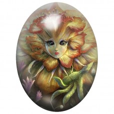 Cabochon en Verre Illustré Fleur Solaire au Visage de Chat 13x18, 18x25 ou 30x40mm pour la Création de Bijoux Fantaisie - DIY