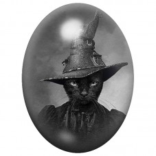 Cabochon en Verre Illustré Chat Sorcier au Chapeau Pointu 13x18, 18x25 ou 30x40mm pour la Création de Bijoux Fantaisie - DIY