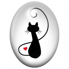Cabochon en Verre Illustré Silhouette de Chat au Cœur Rouge 13x18, 18x25 ou 30x40mm pour la Création de Bijoux Fantaisie - DIY