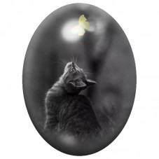 Cabochon en Verre Illustré Chat Noir et Papillon Jaune 13x18, 18x25 ou 30x40mm pour la Création de Bijoux Fantaisie - DIY