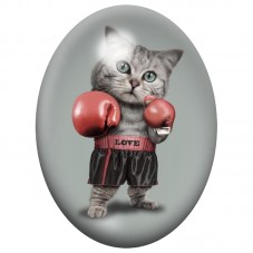 Cabochon en Verre Illustré Chat Boxeur aux Gants Rouges 13x18, 18x25 ou 30x40mm pour la Création de Bijoux Fantaisie - DIY