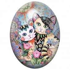 Cabochon en Verre Illustré Couple de Chats au Jardin Fleuri 13x18, 18x25 ou 30x40mm pour la Création de Bijoux Fantaisie - DIY