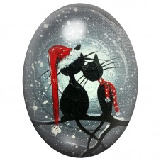 Cabochon en Verre Illustré Chats de Noël sous la Neige 13x18, 18x25 ou 30x40mm pour la Création de Bijoux Fantaisie - DIY