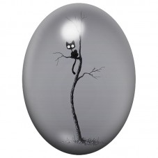 Cabochon en Verre Illustré Chat Noir sur une Branche 13x18, 18x25 ou 30x40mm pour la Création de Bijoux Fantaisie - DIY