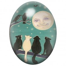 Cabochon en Verre Illustré Chats sous la Pleine Lune 13x18, 18x25 ou 30x40mm pour la Création de Bijoux Fantaisie - DIY