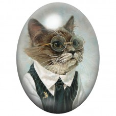 Cabochon en Verre Illustré Chat Savant à Lunettes 13x18, 18x25 ou 30x40mm pour la Création de Bijoux Fantaisie - DIY