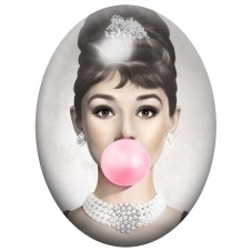 Cabochon en Verre Illustré Audrey Hepburn au Bubble Gum 13x18, 18x25 ou 30x40mm pour la Création de Bijoux Fantaisie - DIY