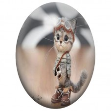 Cabochon en Verre Illustré Chaton Aviateur 13x18, 18x25 ou 30x40mm pour la Création de Bijoux Fantaisie - DIY