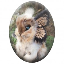 Cabochon en Verre Illustré Lapin aux Ailes de Papillon 13x18, 18x25 ou 30x40mm pour la Création de Bijoux Fantaisie - DIY