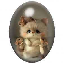 Cabochon en Verre Illustré Chaton et Petites Souris 13x18, 18x25 ou 30x40mm pour la Création de Bijoux Fantaisie - DIY