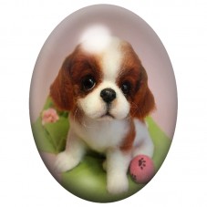 Cabochon en Verre Illustré Chiot Cavalier aux Tulipes 13x18, 18x25 ou 30x40mm pour la Création de Bijoux Fantaisie - DIY