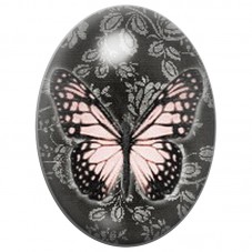 Cabochon en Verre Illustré Papillon Rose sur Dentelle 13x18, 18x25 ou 30x40mm pour la Création de Bijoux Fantaisie - DIY