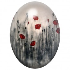 Cabochon en Verre Illustré Coquelicots Rouges dans la Brume 13x18, 18x25 ou 30x40mm pour la Création de Bijoux Fantaisie - DIY