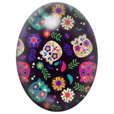 Cabochon en Verre Illustré Nuit de Calaveras et Fleurs Pop 13x18, 18x25 ou 30x40mm pour la Création de Bijoux Fantaisie - DIY