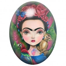 Cabochon en Verre Illustré Frida Kahlo à la Chouette 13x18, 18x25 ou 30x40mm pour la Création de Bijoux Fantaisie - DIY