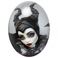 Cabochon en Verre Illustré Poupée Maléfique aux Cornes Noires 13x18, 18x25 ou 30x40mm pour la Création de Bijoux Fantaisie - DIY