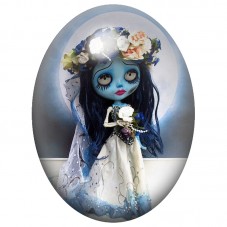 Cabochon en Verre Illustré Poupée Sally Mariée en Bleu 13x18, 18x25 ou 30x40mm pour la Création de Bijoux Fantaisie - DIY