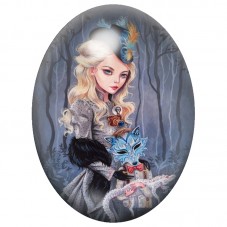 Cabochon en Verre Illustré Jeune Femme aux Chats de la Forêt 13x18, 18x25 ou 30x40mm pour la Création de Bijoux Fantaisie - DIY