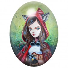 Cabochon en Verre Illustré Petit Chaperon Rouge aux Lunettes 13x18, 18x25 ou 30x40mm pour la Création de Bijoux Fantaisie - DIY