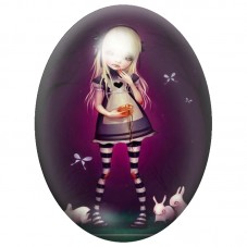 Cabochon en Verre Illustré Alice aux Papillons Blancs 13x18, 18x25 ou 30x40mm pour la Création de Bijoux Fantaisie - DIY