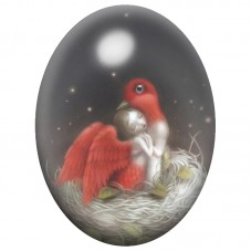 Cabochon en Verre Illustré Oiseau Rouge sur un Nid d’Œuf 13x18, 18x25 ou 30x40mm pour la Création de Bijoux Fantaisie - DIY