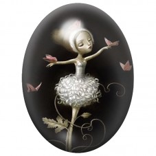 Cabochon en Verre Illustré Ballerine au Jupon de Fleurs Blanches 13x18, 18x25 ou 30x40mm pour la Création de Bijoux Fantaisie - 