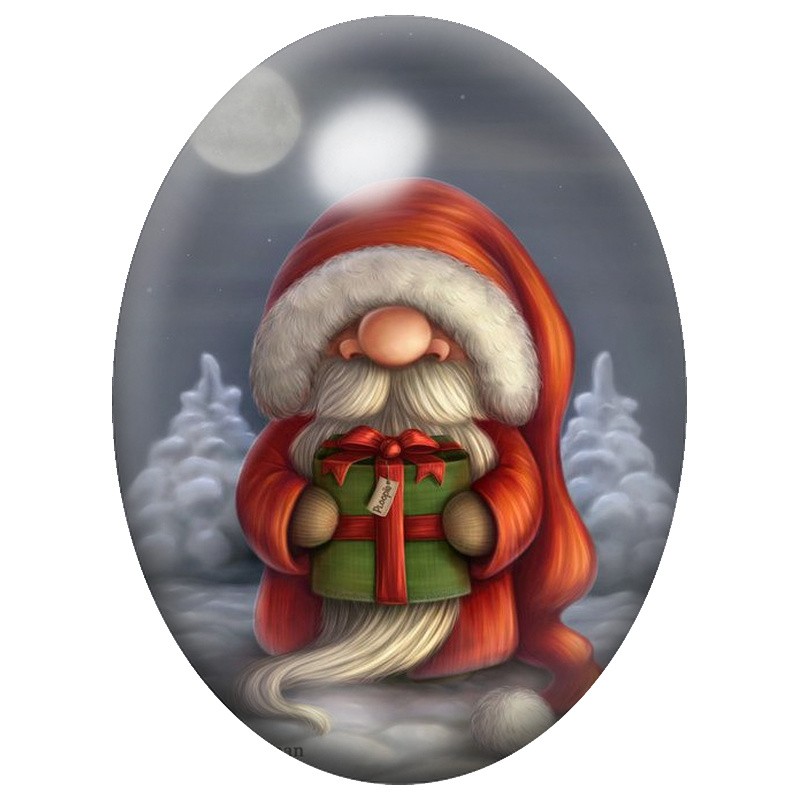 Cabochon en Verre Illustré Lutin au Cadeau Vert 13x18, 18x25 ou 30x40mm