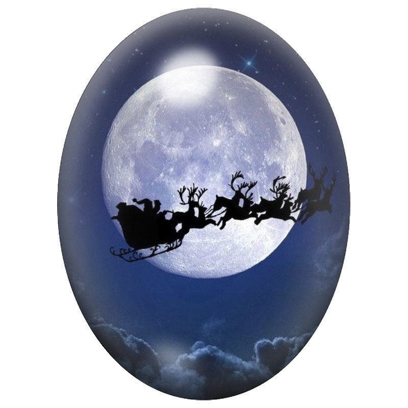 Cabochon en Verre Illustré Traîneau du Père Noël sous la Lune 13x18, 18x25 ou 30x40mm