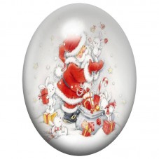 Cabochon en Verre Illustré Père Noël en Traîneau devant la Lune 13x18, 18x25 ou 30x40mm pour la Création de Bijoux Fantaisie - D