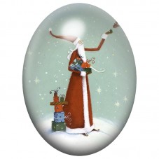 Cabochon en Verre Illustré Père Noël au Long Manteau et au Renne 13x18, 18x25 ou 30x40mm pour la Création de Bijoux Fantaisie - 