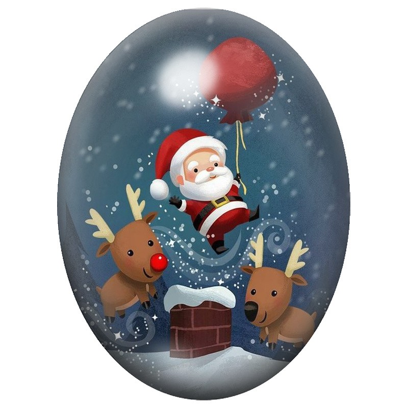 Cabochon en Verre Illustré Père Noël au Ballon Rouge 13x18, 18x25 ou 30x40mm
