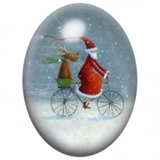 Cabochon en Verre Illustré Père Noël et Renne à Vélo 13x18, 18x25 ou 30x40mm pour la Création de Bijoux Fantaisie - DIY