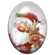 Cabochon en Verre Illustré Père Noël et Renne au Nez Rouge 13x18, 18x25 ou 30x40mm pour la Création de Bijoux Fantaisie - DIY