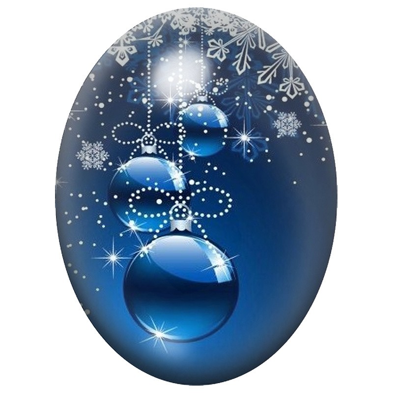 Cabochon en Verre Illustré Boules de Noël Bleues Étincelantes 13x18, 18x25 ou 30x40mm