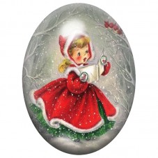 Cabochon en Verre Illustré Petite Fille en Manteau Rouge 13x18, 18x25 ou 30x40mm pour la Création de Bijoux Fantaisie - DIY