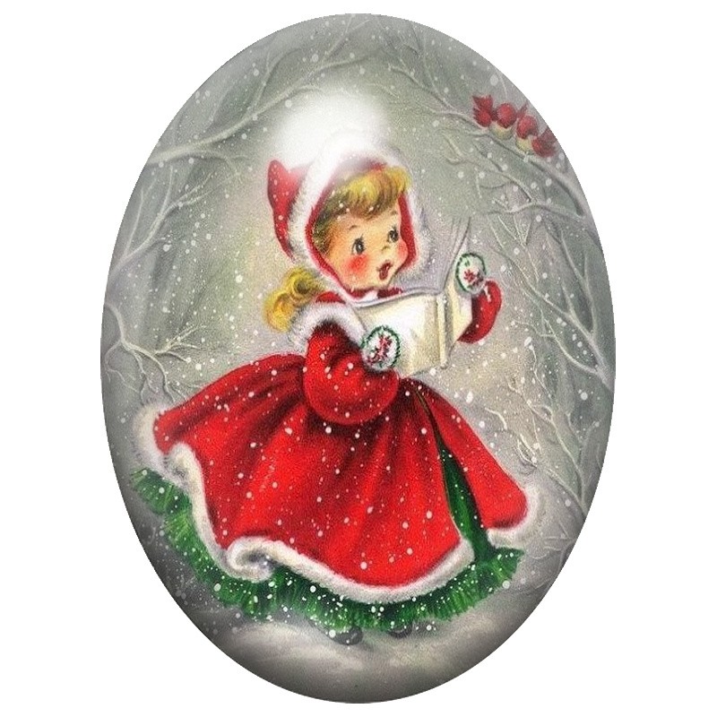 Cabochon en Verre Illustré Petite Fille en Manteau Rouge 13x18, 18x25 ou 30x40mm