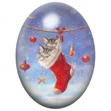 Cabochon en Verre Illustré Chaton dans une Chaussette Rouge 13x18, 18x25 ou 30x40mm pour la Création de Bijoux Fantaisie - DIY