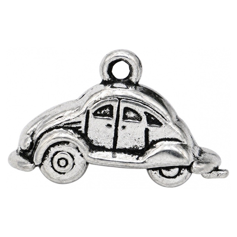 4 Breloques Voiture Auto Coccinelle Argentée 24x15mm